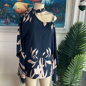 Elegant Navy and Cream off shoulder Women's Top size 2xl blouse